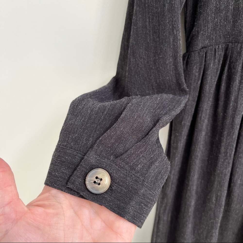 MNG Mango charcoal gray babydoll long sleeve button front dress size 4 - Picture 5 of 8
